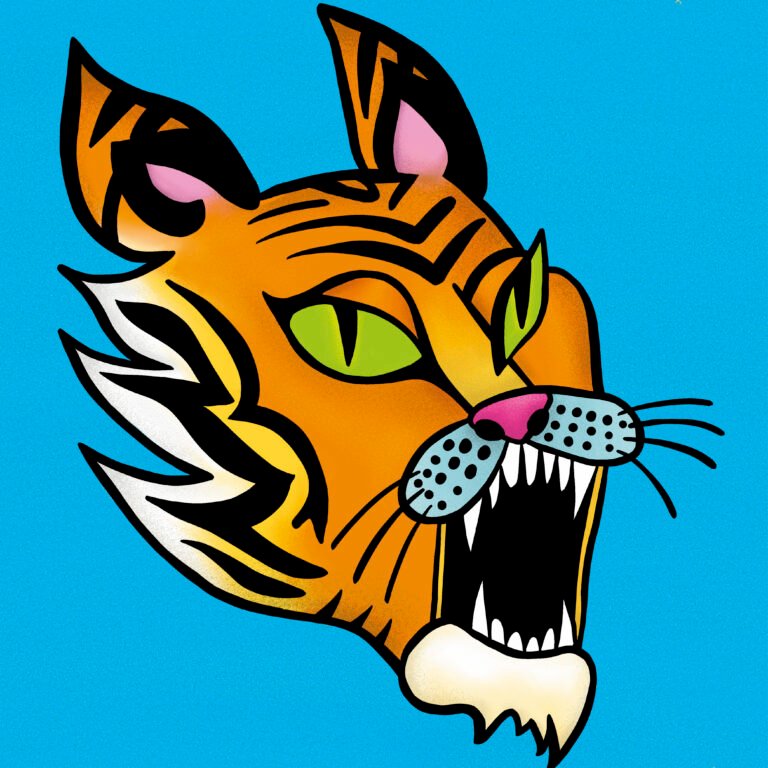 Poster de un tigre zoom fondo azul bonito