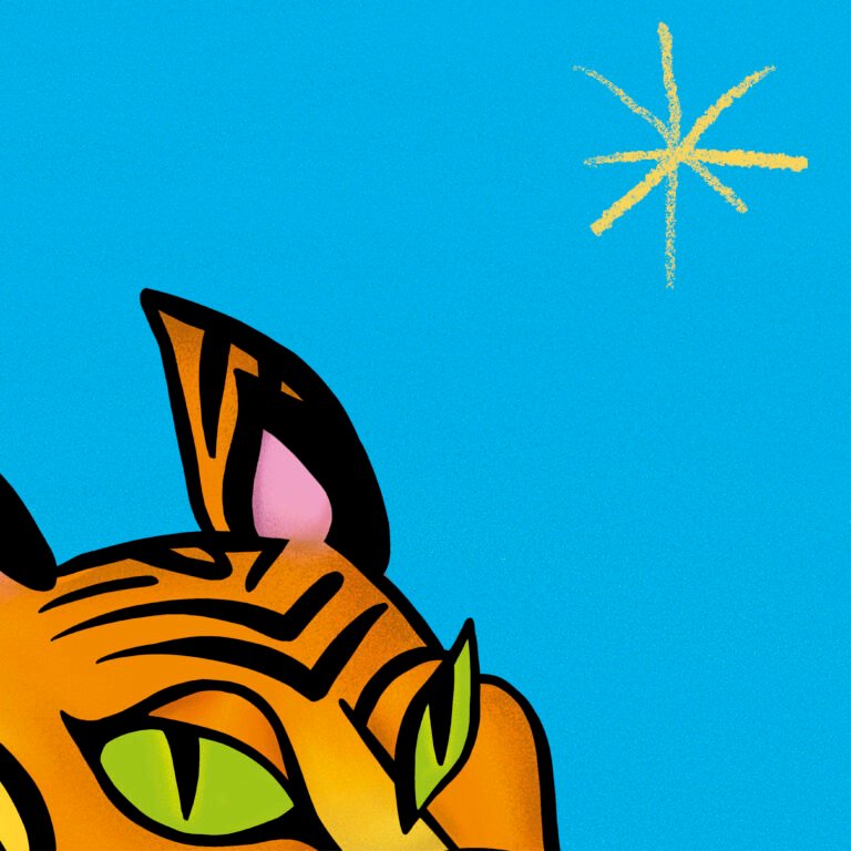 Poster de un tigre zoom fondo azul 3